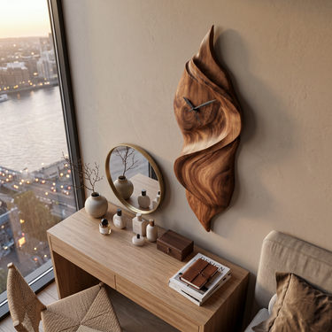 Handcrafted Sculptural Wooden Wall Clock For Cozy Bedroom