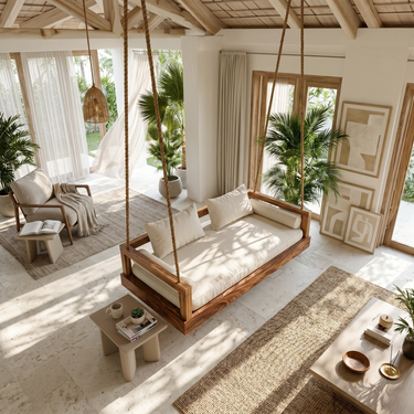Modern Luxury Wooden Hanging Sofa Swing Contemporary Residence