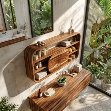 Scandinavian Curved Bathroom Cabinet Family Bathroom