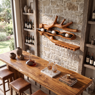 Natural Floating Wine Rack For Dining Room