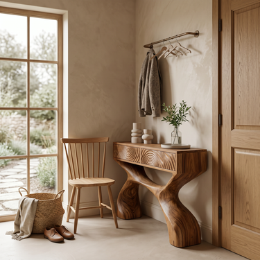 Contemporary Sculptural Wood Console Table For Hallway