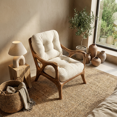 Japandi Wooden Accent Chair For Reading Nook