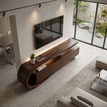 Luxury Curved Wooden TV Console For Interiors