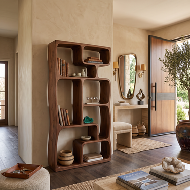 Modern Sculptural Bookshelf With Geometric Design For Living Room