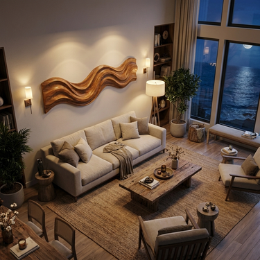 Modern Wooden Wall Art With Flowing Form For Living Space