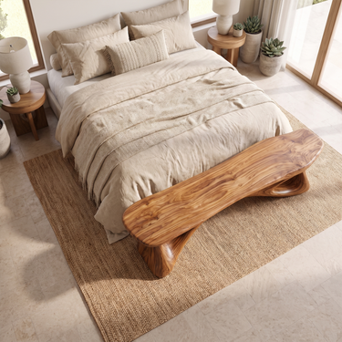 Sculptural Wooden Bench For Living Room Entryway