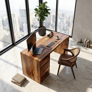 Minimalist Work Desk With Metal X Legs For Studio Room