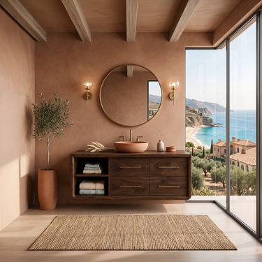 Scandinavian Floating Vanity With Open Shelf For Apartment