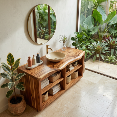 Mid Century Wooden Vanity Cabinet For Guest Bath