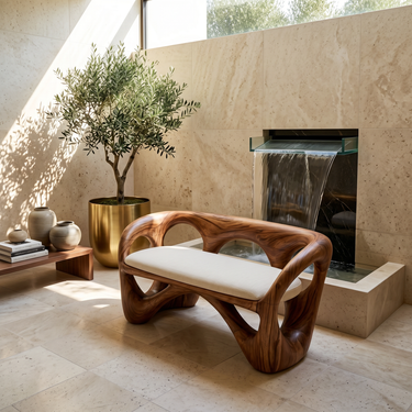 Organic Wooden Bench Contemporary Sunroom