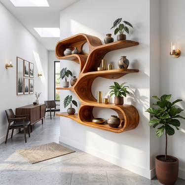 Organic Sculptural Wooden Wall Shelves for Kitchen
