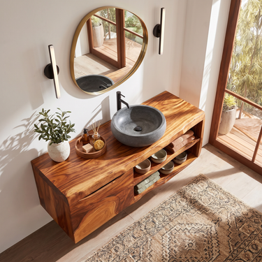 Organic Floating Bathroom Vanity Tropical Spa Retreat