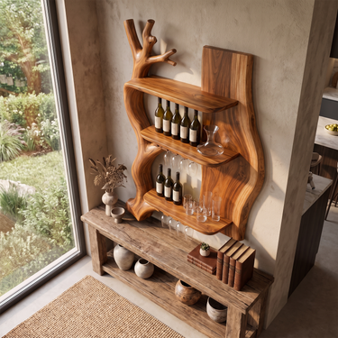 Nature Inspired Wine Display For Living Room