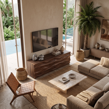 Modern Carved Media Console With Wave Front For Living Room