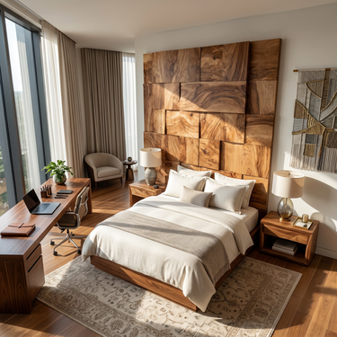 Modern Mosaic Wood Headboard For Luxury Tropical Bedroom Interior
