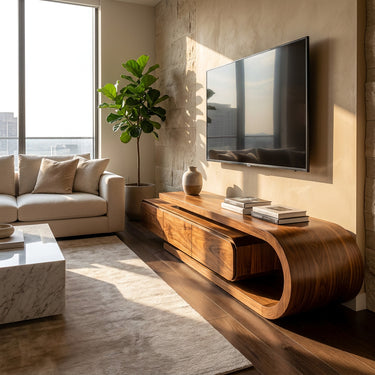 Contemporary Curved Wooden TV Console For Living Room