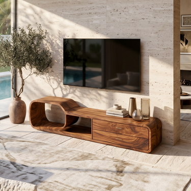 Sculptural Wooden TV Cabinet Organic Modern Design