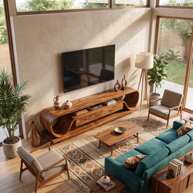 Contemporary Curved Media Console For Living Room