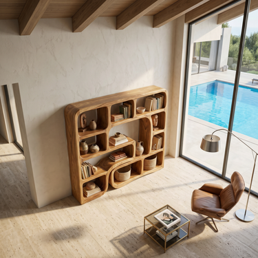 Luxury Wooden Bookcase With Organic Wave Design