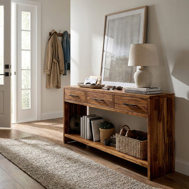 Handcrafted Wooden Console Table With Drawers For Living Room