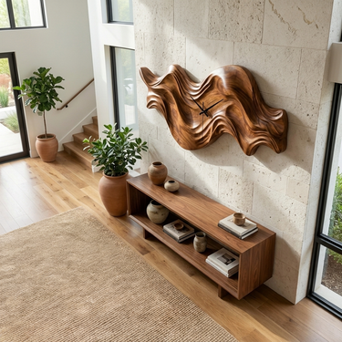Modern Wooden Clock Organic Wave Design For Cozy Bedroom Space