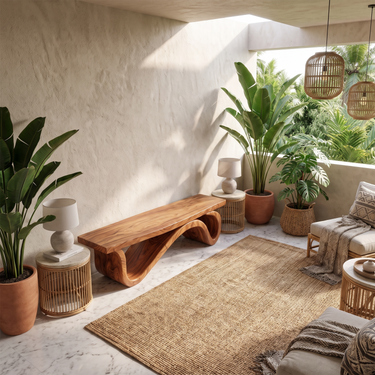 Sculptural Wood Bench For Entryway Living Room
