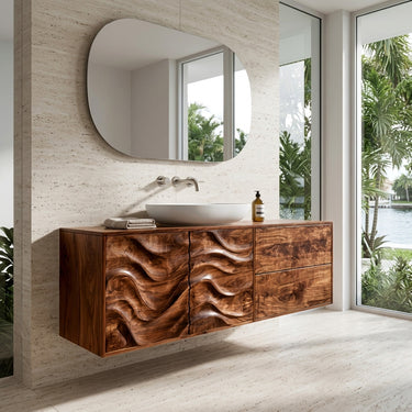 Modern Wave Carved Floating Bathroom Vanity For Master Bathroom