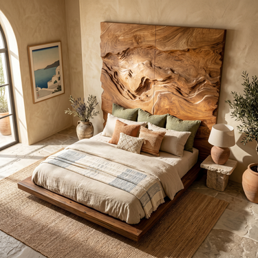 Organic Swirl Wood Headboard For Luxury Earth Tone Bedroom Decor