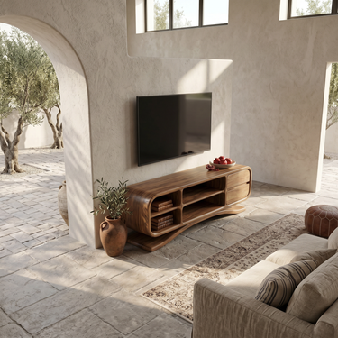 Luxury Curved Media Console For Wine Room Interior
