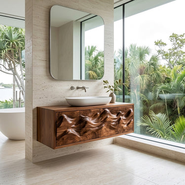Organic Bathroom Vanity With Carved Mountain Front For Luxury Bathroom