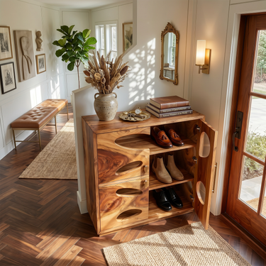 Mid Century Tall Shoe Storage Rack For Foyer Entryway Placement