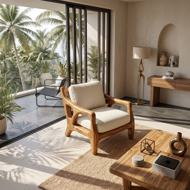 Luxury Resort Style Wooden Lounge Chair Poolside Patio