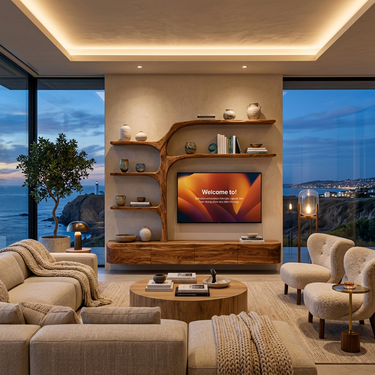 Handcrafted TV Cabinet With Multi-Branch Shelves For Living Room