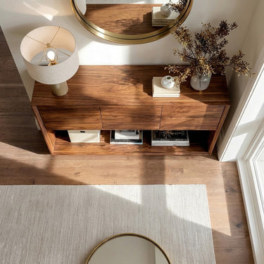 Minimal Wood Console Table With Multi Drawer For Entry Space