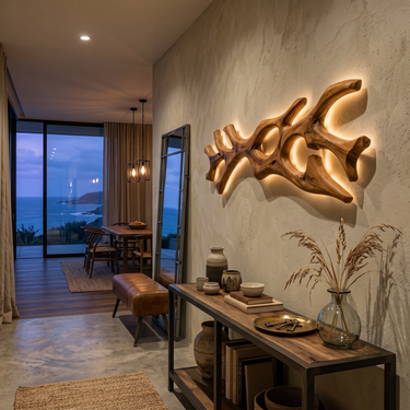 Wooden Lamp Flowing Organic Root Design For Above Bed Decor