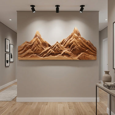 Rustic Mountain Wall Art Sculpture Hand Carved For Bedroom And Living Room