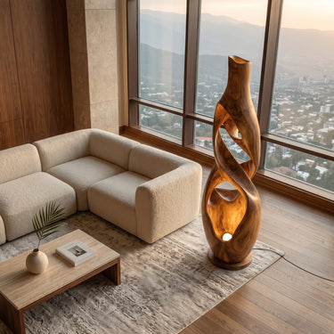 Minimalist Carved Wooden Floor Lamp For Corner Living Room