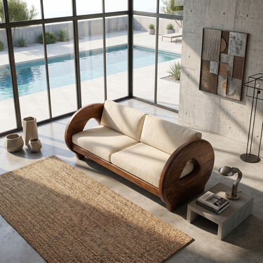 Sculptural Circular Arm Sofa Wellness Retreat Interior