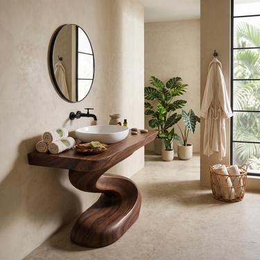 Spa Style Wood Washstand Vanity For Wellness Bathroom