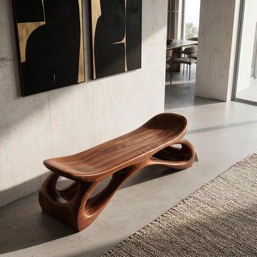 Minimalist Wooden Bench Sculpture Hollow Design For Hallway