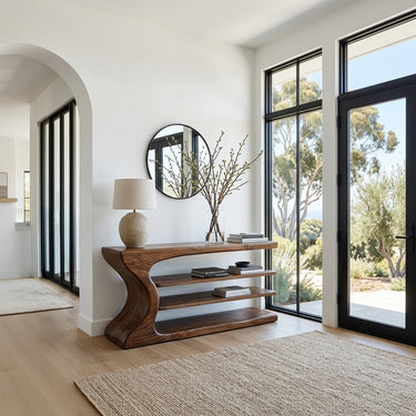 Artistic Natural Wood Console Table For Minimal Entry Interior