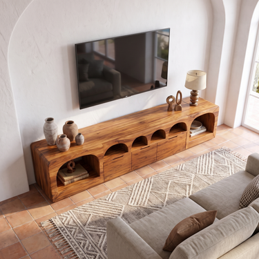 Mediterranean Wood Media Cabinet For Living Room