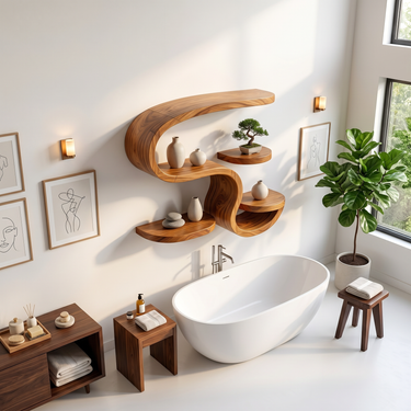 Rustic Wooden Wall Mounted Shelves for Kitchen
