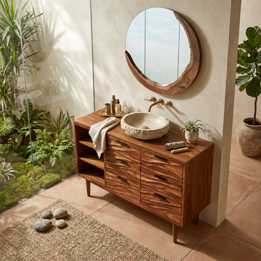 Coastal Wood Bathroom Cabinet For Beach House