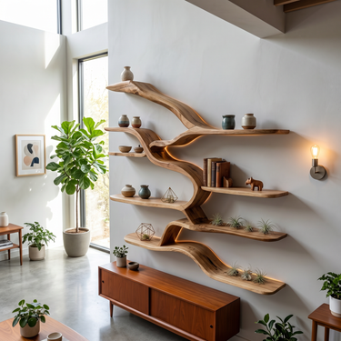 Modern Live Edge Floating Shelves for Home Bar