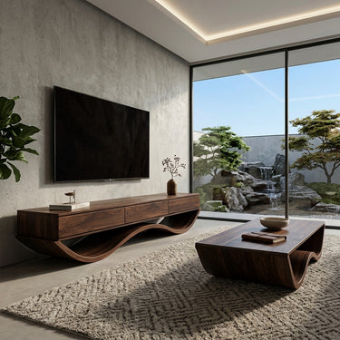 Modern Sculptural TV Console With Curved Base For Living Room