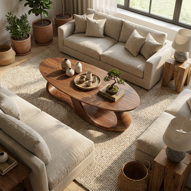 Rustic Oval Coffee Table Living Room