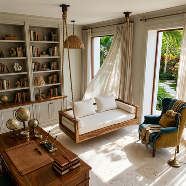 Tropical Indoor Hanging Daybed Swing Resort Style Living Room