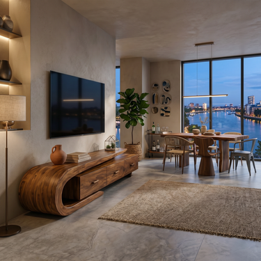 Modern Wood TV Cabinet With 3 Cabinet Systems For Home