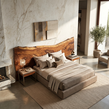 Minimalist Live Edge Wood Headboard For Organic Neutral Bedroom